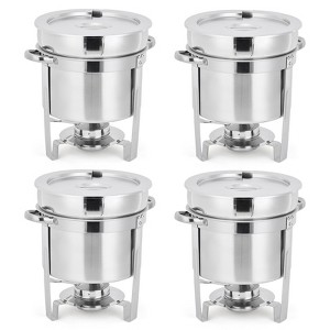 Soup Chafer Set of 2/4,Stainless Steel Round Soup Warmer with Pot, Notched Lids & Fuel Holders, Commercial Food Warmer for Buffets,Events and Party - 1 of 4