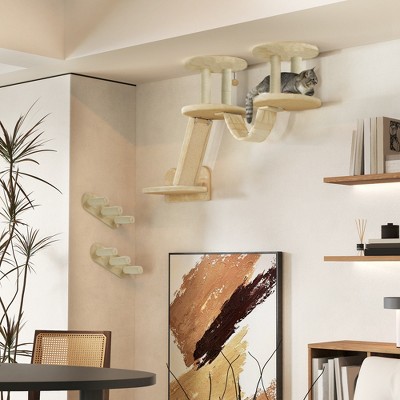 Beige Sisal 3-Piece Wall-Mounted Cat Climbing Shelves
