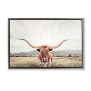 Stupell Industries Longhorn Portrait Open Meadow Floating Frame Canvas Art - 1 of 4