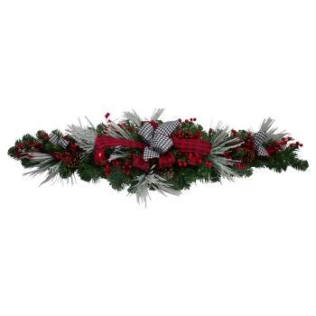 Northlight 52" Houndstooth Bows and Berries Artificial Christmas Swag, Unlit