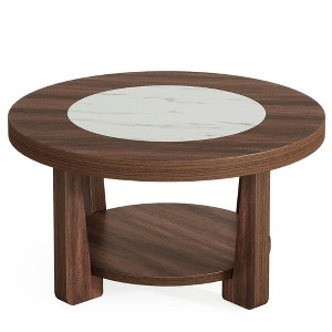 Resenkos Center Coffee Table, Living Room Table,Wood Coffee Table, Round 2-Tier Accent Center Table Brown - 1 of 4