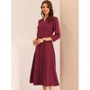 INSPIRE CHIC Women's Elegant Split Neck Side Zipper Pockets 3/4 Sleeve Work A-Line Dress - 2 of 4