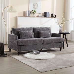 Mocamel Mid Century Modern Chenille Loveseat Sofa with Brown Wood Feet - 2-Seat Upholstered Couch for Living Room & Bedroom - 1 of 4