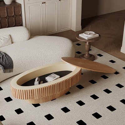 47 Inch Modern Wood Oval Coffee Table with Storage with Removable Table Top for Living Room,Indoor Furniture - The Pop Home