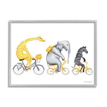 Stupell Industries Savanna Animals Riding Bikes Bicycles Yellow Accent Black Framed Giclee Art