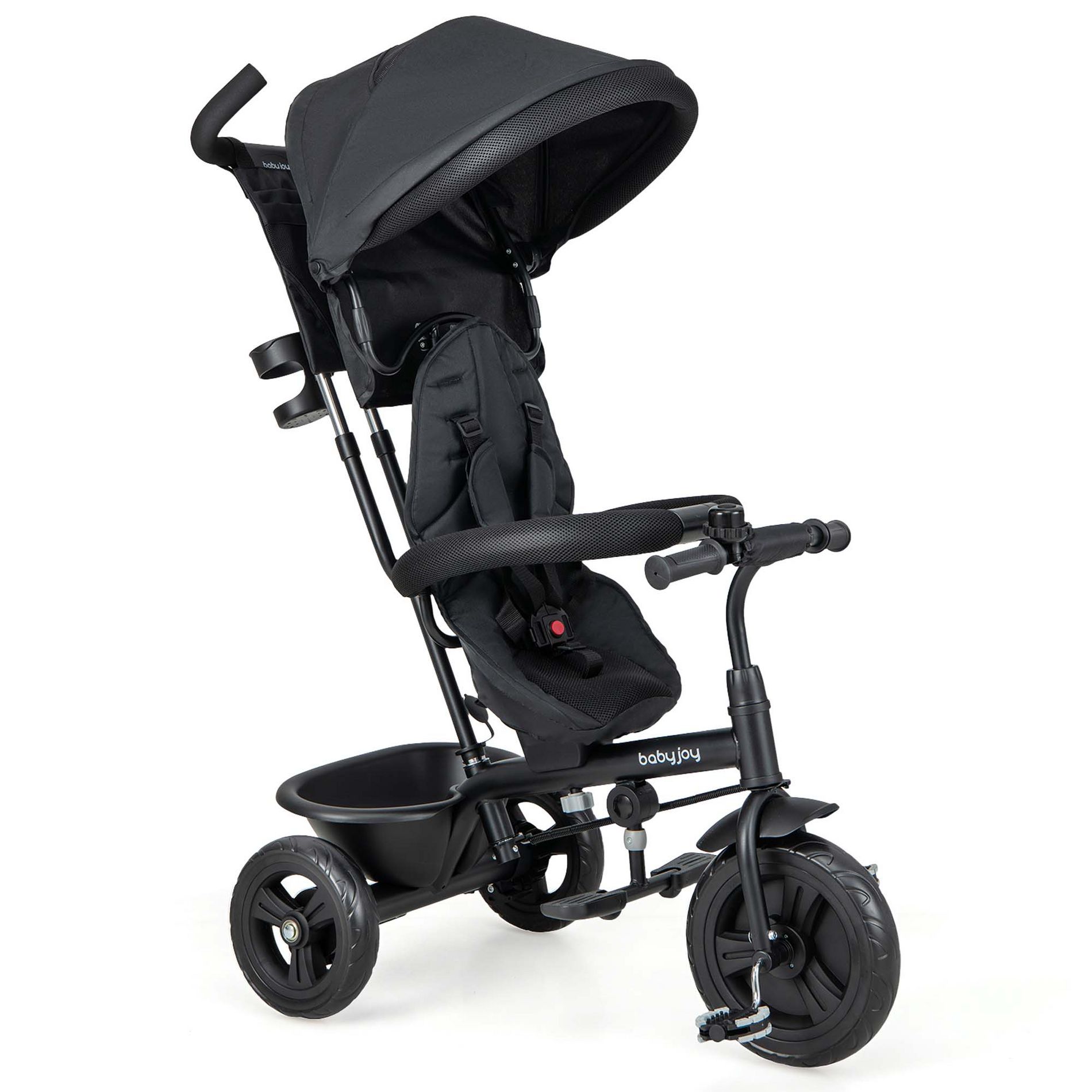 Babyjoy 4-in-1 Multifunctional Tricycle Kids Trike with Removable Canopy & Push Handle Black