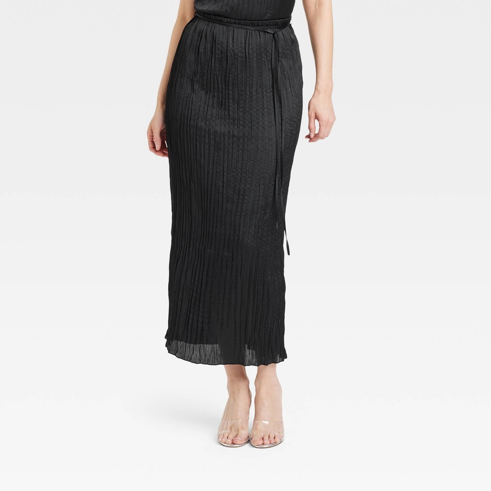 Women's Textured Crinkle Satin Midi Skirt - A New Day™ Black S