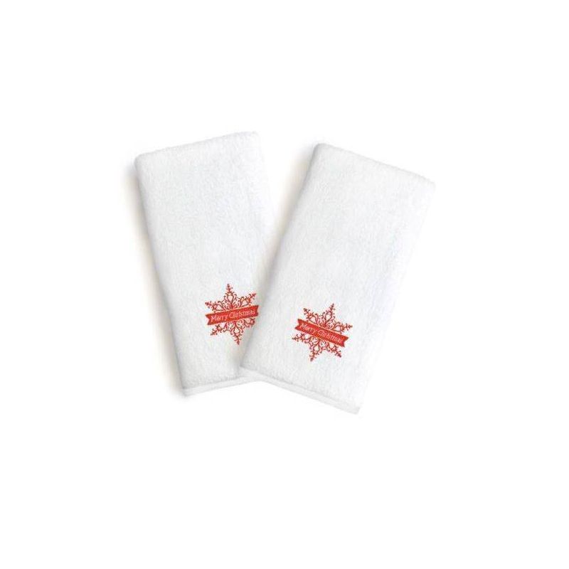 2pk Merry Christmas Red Snowflake Holiday Hand Towel Set White - Linum Home Textiles, 1 of 5