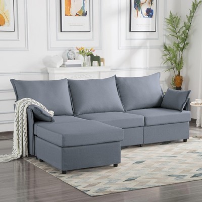 NicBex 93.7 Inch L-Shaped Sectional Sofa,3-Seat Couch with Movable Ottoman and 2 Pillows for Living Room,Bedroom