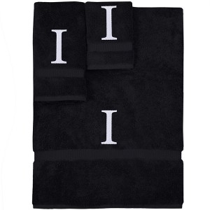 BC BARE COTTON Monogrammed Towel Set, Personalized Gift, Set of 3 - Black - White Block - 1 of 4