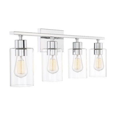 Polished Chrome 4-Light Cylinder Glass Vanity Fixture