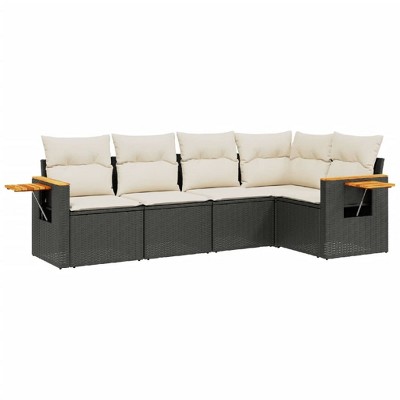 vidaXL 5 Piece Patio Sofa Set with Cushions Black and Cream Poly Rattan - Without Table
