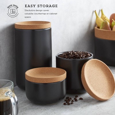 Kamenstein 3pc Canister Set Black: Kitchen Storage & Organizers, Ceramic with Cork, Utensil Holder, Lifetime Warranty — фото 3
