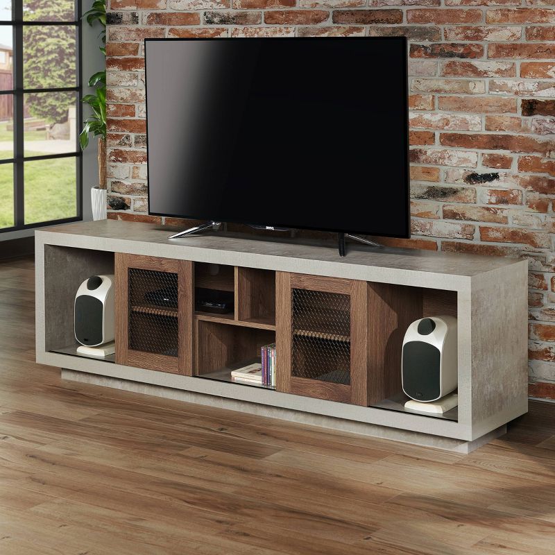 Valla Industrial TV Stand for TVs up to 70&#34; Distressed Walnut/Cement - HOMES: Inside + Out, 3 of 8