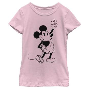 Girl's Disney Mickey Mouse Peace Sign T-shirt - Light Pink - Medium : Target