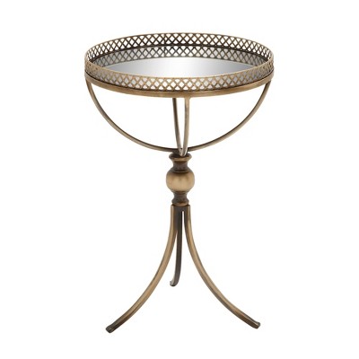 Gold Brass Round Metal and Glass Accent Table