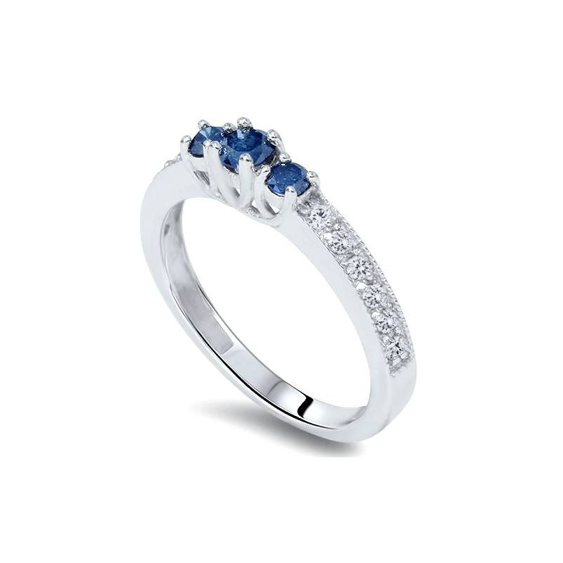 Pompeii3 1/2ct Blue Diamond 3-Stone Ring 14K White Gold, 2 of 4