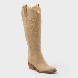 Women’s Kenzie Wide Calf Tall Western Boots with Memory Foam Insole – Wild Fable™ Tan 11WC: Knee-High, Block Heel, Zipper Closure - 1 of 4