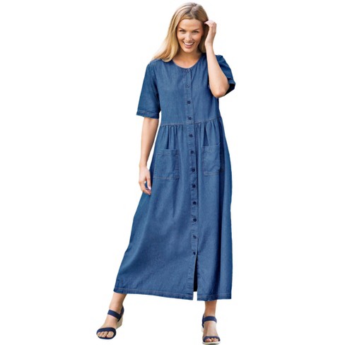 Woman Within Women s Plus Size Short sleeve Denim Dress 24 W Medium Stonewash Target