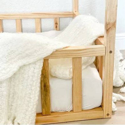 Natural Wood Twin House Bed Frame with Rails