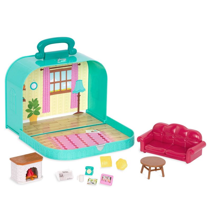 Li&#39;l Woodzeez Toy Furniture Set in Carry Case 13pc - Travel Suitcase Living Room Playset, 1 of 6