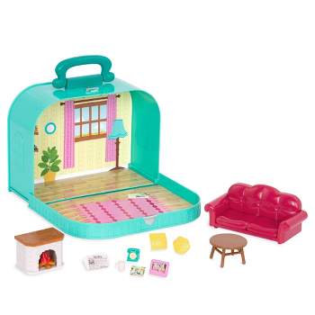 Li'l Woodzeez Toy Furniture Set in Carry Case 13pc - Travel Suitcase Living Room Playset