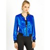 INSPIRE CHIC Women's Holographic Fashion Stand Collar Metallic Lightweight Zip Bomber Jacket - 2 of 4