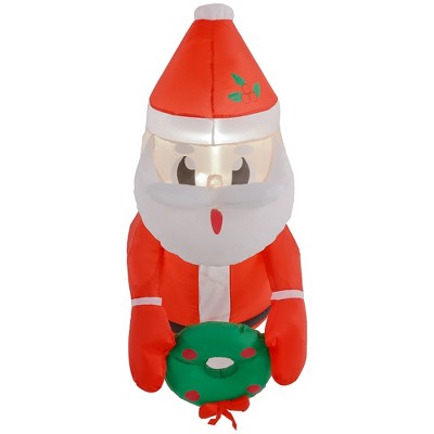 Outsunny 3.4' Christmas Inflatables Hanging Santa Claus Holding Wreath with LED Lights for Lawn Garden Party