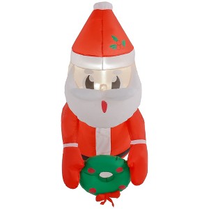 Outsunny 3.4' Christmas Inflatables Hanging Santa Claus Holding Wreath with LED Lights for Lawn Garden Party - 1 of 4
