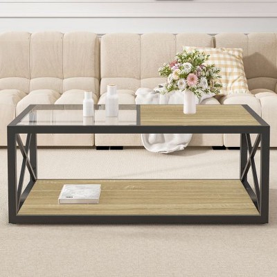 NicBex Industrial 3-Tier End Table with Drawer, Tempered Glass & Metal Frame Side Table, Modern Nightstand for Bedroom, Living Room Small Table