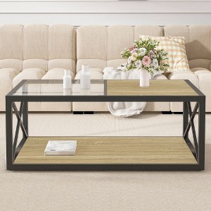 NicBex Industrial 3-Tier End Table with Drawer, Tempered Glass & Metal Frame Side Table, Modern Nightstand for Bedroom, Living Room Small Table - 1 of 4