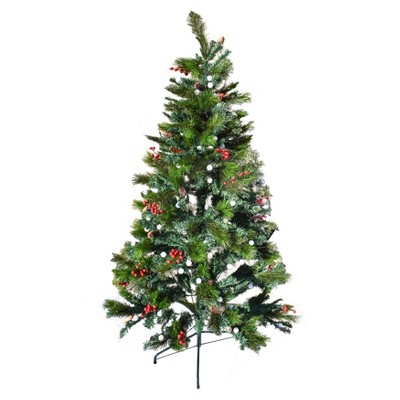 ALEKO CT7FT002 Multi-Colored Pre-Lit Artificial Bluetooth Musical Christmas Tree with Wintry Accents - 7 Foot - Green