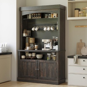 Coffee Bar Cabinet  72" Tall Buffet Cabinet with Storage Farmhouse Kitchen Sideboard Tall Coffee Hutch w/Microwave Stand/Wine Rack/Glass Shelf - 1 of 4