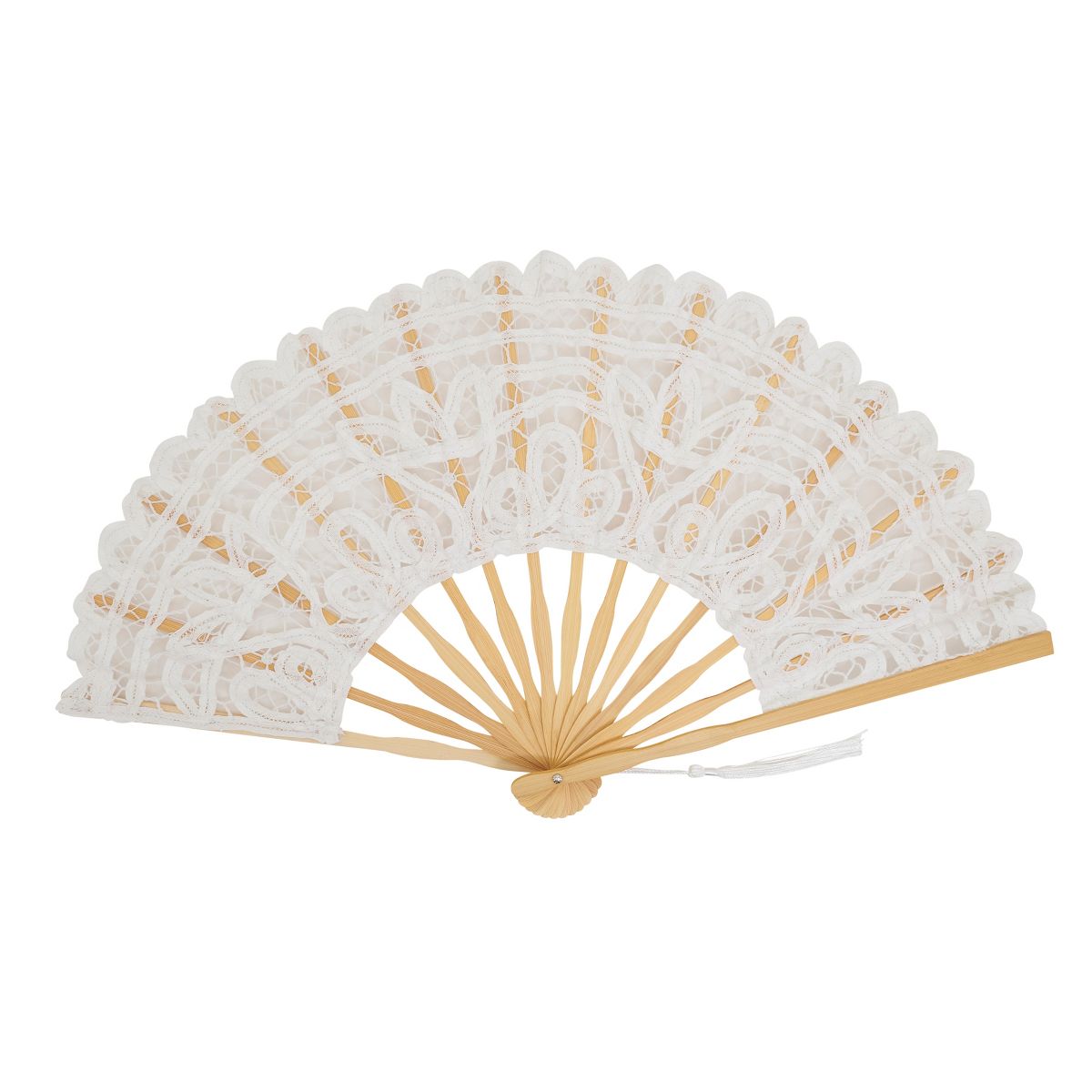Saro Lifestyle Battenberg Lace Folding Hand Fan - Decorative Cotton Fan with Tassel, Elegant Accessory for Events, Travel and Everyday Use - thumbnail 7