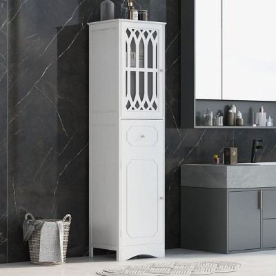 Tall Bathroom Cabinet, Bathroom Storage Cabinets With Drawer And Doors And Adjustable Shelf-Cuddlewood