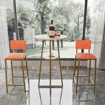 Aukfa 3-piece Bar Table and Chair Set - with Sponge Cushion Backrest, Suitable for Home