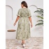 Womens Plus Size Ruffle Dress Square Neck High Wasit Smocked Dress Summer Casual Dress with Lantern Sleeve - 4 of 4