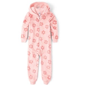 The Children's Place Girls Long Sleeve Floral Fleece One Piece Pajamas - 1 of 3