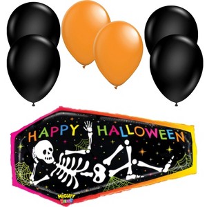 34" Halloween Coffin Balloon with Skeleton Design and 6 Latex Balloons – Spooky Party Decoration Set - 1 of 4