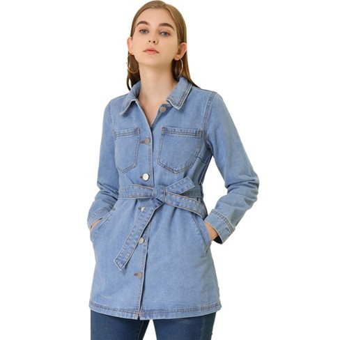 Allegra K Woman's Jean Button Up Long Sleeves Washed Casual Denim ...