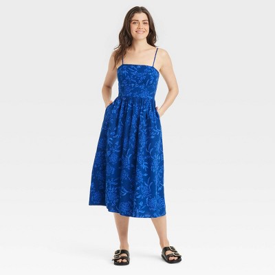 Women's Corset Midi A-Line Dress - Universal Thread™ Blue Floral M