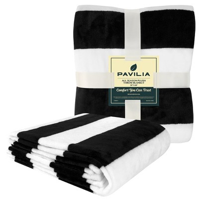 Black and White Striped Fleece Throw Blanket