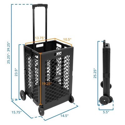 Black Foldable Mesh Utility Cart with Telescopic Handle