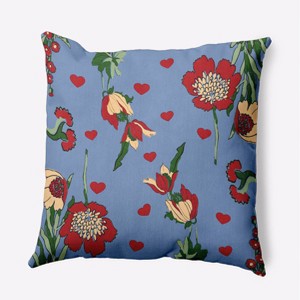 16"x16" Valentine's Day Love in The Garden Square Throw Pillow Cornflower - e by design: Floral Accent, Indoor Decor - 1 of 4
