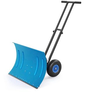 30 Inch Heavy Duty Wheeled Snow Shovel, Adjustable Metal Snow Pusher with 5-Position Handle & Multi-Angle Carbon Steel Blade - 1 of 4