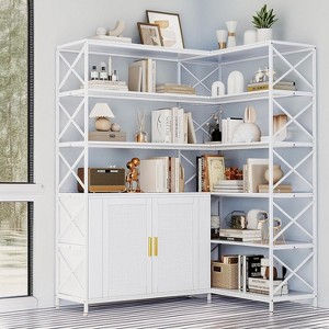 6 Tier Corner Bookshelf, Vintage Industrial L-Shaped Bookcase with Adjustable Shelves, 70.8" Tall Space-Saving Storage Shelf - 1 of 4