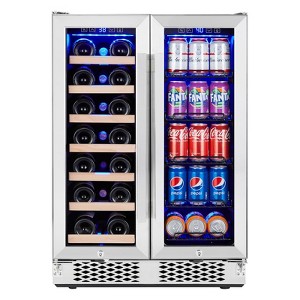 24 Inch Wine and Beverage Refrigerator, Dual Zone Wine Cooler with Glass Door Hold 20 Bottles and 78 Cans - 1 of 4