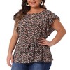 Agnes Orinda Women's Plus Size Crew Neck Floral Tie Waist Ruffle Flare Sleeve Blouses - 2 of 4