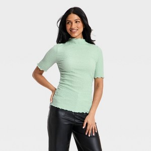 Women's Short Sleeve Mock Neck Textured Top - A New Day™ Light
