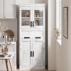 Tall Bathroom Cabinet with 4 Doors & Flip Glass Drawer, Storage Cabinet with Adjustable Shelves, Freestanding Organizer for Kitchen, Pantry, Gray - 3 of 4